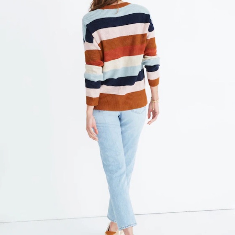 Madewell Thompson Pocket Pullover Sweater in Rainbow Stripe Cotton Blend Size S - Picture 10 of 10